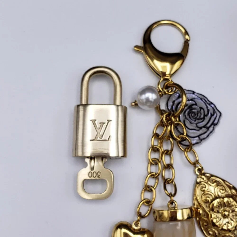 Authentic Louis Vuitton Luggage Nametag and Gold Padlock with Unbranded Keycharm